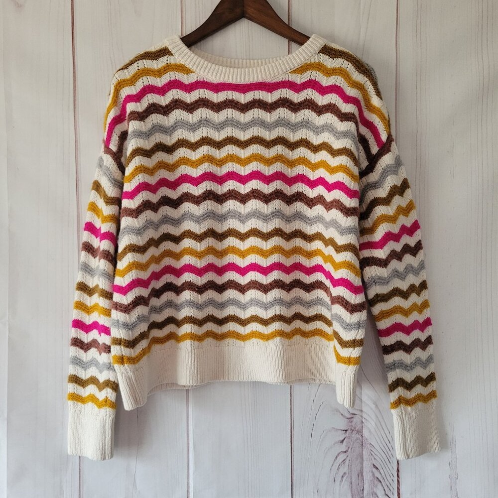 Lou & Gray LOFT Chunky Knit Zig Zag Sweater, Women’s M, Cropped, Like New, EUC - Picture 1 of 6